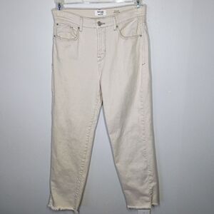 Kensie The Allie High Rise Slim Jeans Cream Womens 4 Distressed Hem Cropped